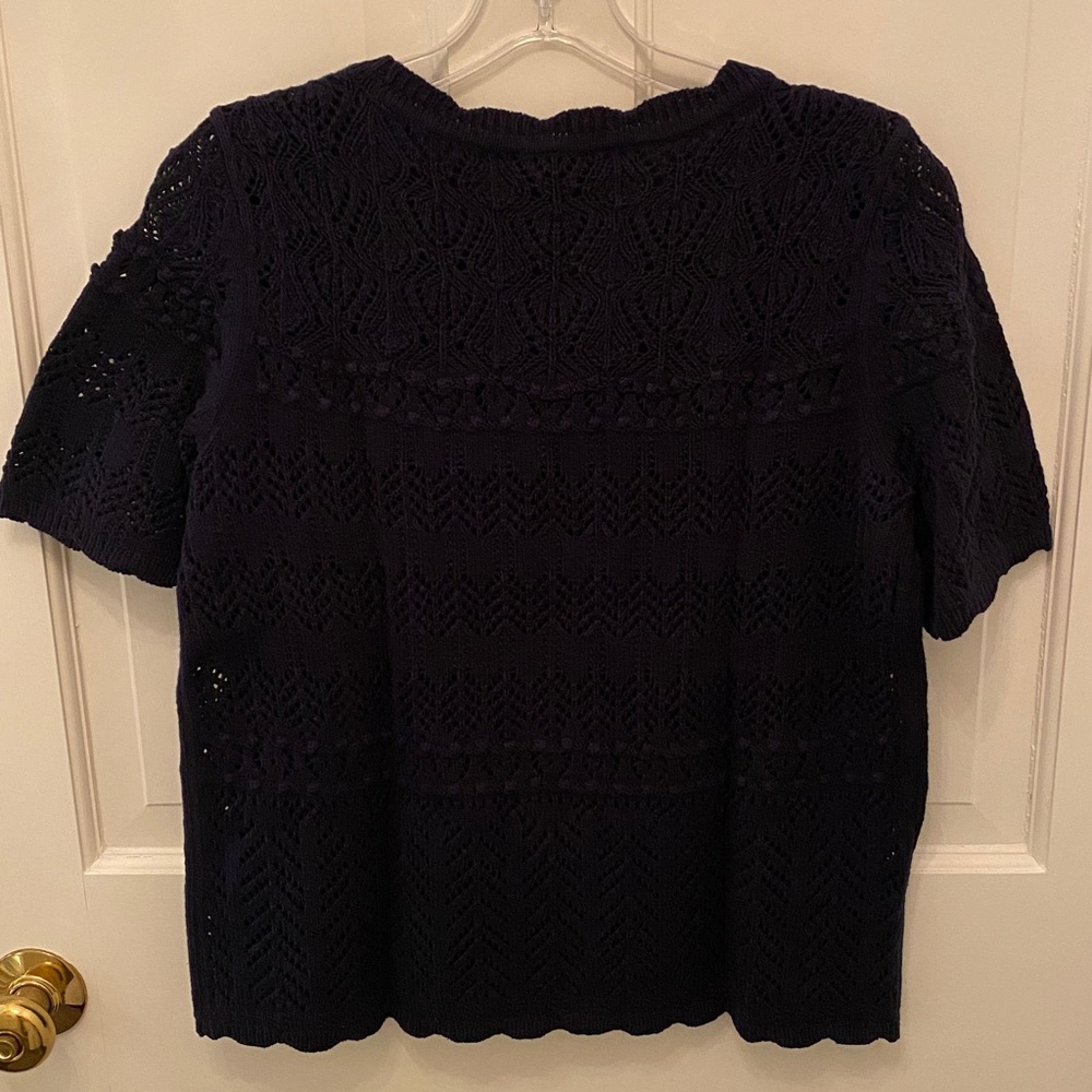 Talbots Navy Short Sleeve Sweater with Knit Lining - Picture 8 of 12